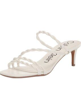 Calvin Klein Women's Ileyia White Strap Kitten Heeled Sandal Sz 10M